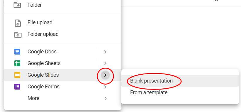 choose blank presentation to start making a Goolge Slides worksheets from PDF 
