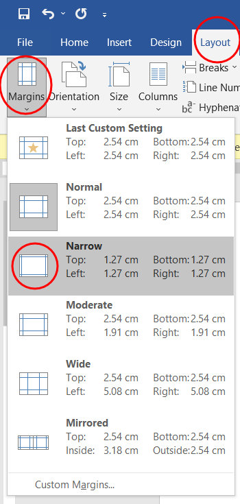 choose narrow margins
