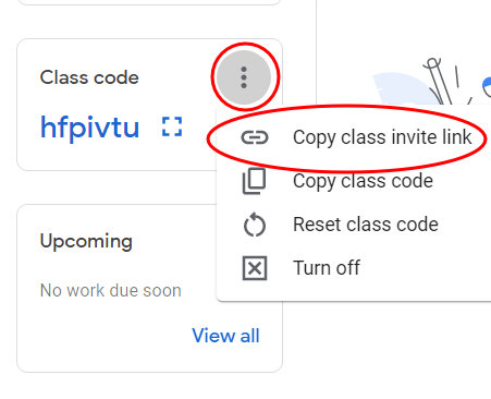 Google Classroom quick start guide - add students invite link