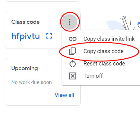 Google Classroom guide - copy the class code