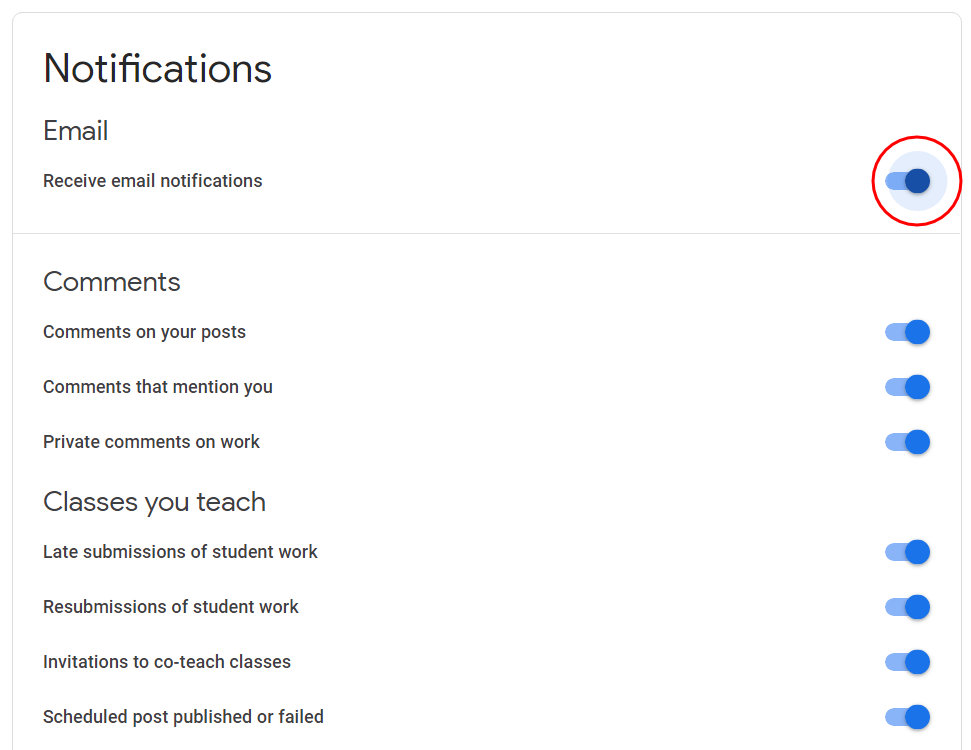 google classroom - turn off email notifications 
