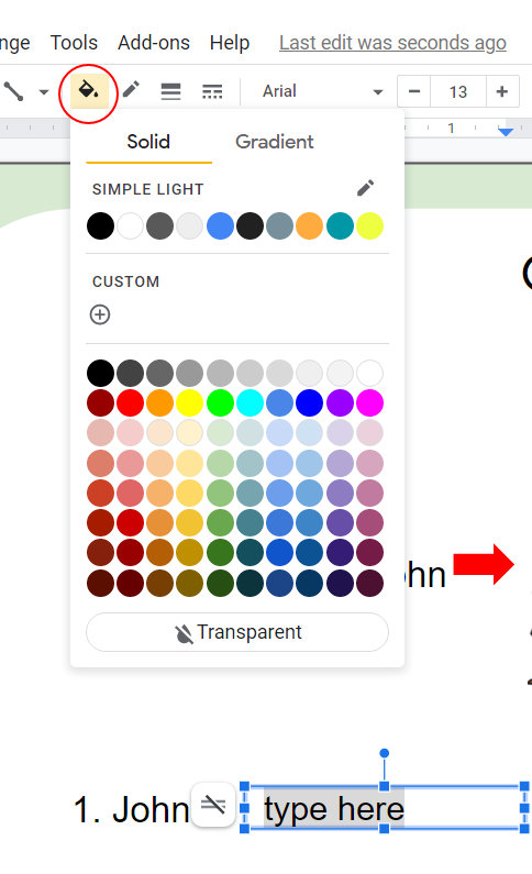 choose a colour for the text box