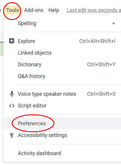 edit preferences