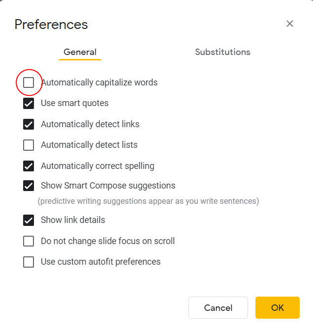 uncheck auto capitalize