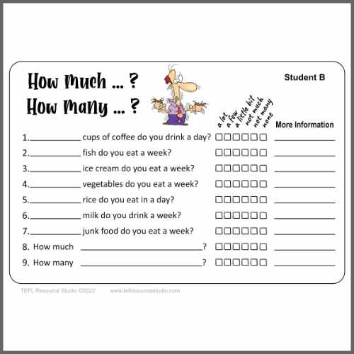 How Much How Many PAir Questions - Count Noncount Noun Speaking Activity