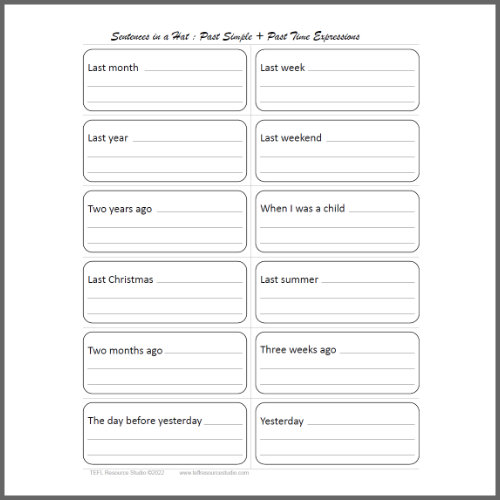 Past Simple - Past Time Expressions Sentences in a Hat - ESL Class Mingle Speaking Activity