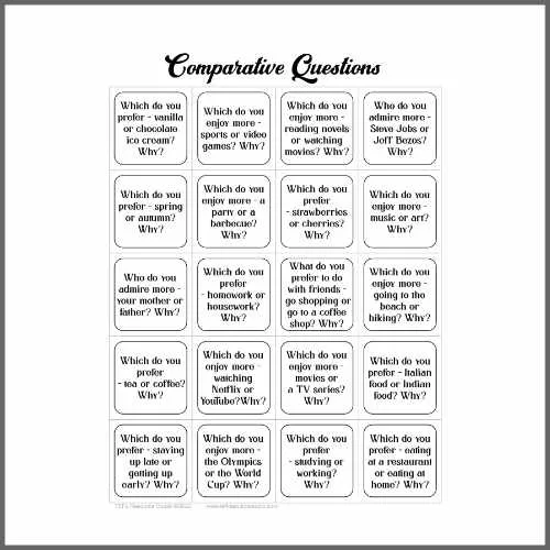 ESL Comparatives Speaking Activity - Comparative Adjective Question Cards