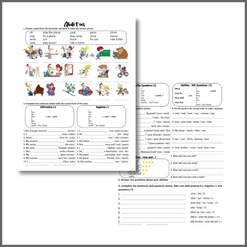 Abilities with Modal Verb Can 2 Page ESL Worksheet