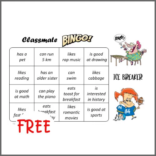 ESL FREE Classmate Bingo Icebreaker