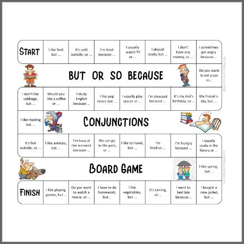 Conjunctions But Or So Because ESL Board Game
