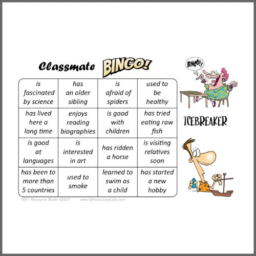 Intermediate LEvel Icebreaker Bingo - ESL Class Mingle Speaking Activity