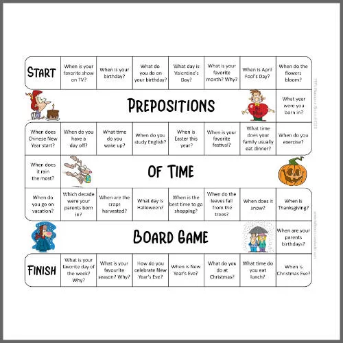 Prepositions of Time Board Game