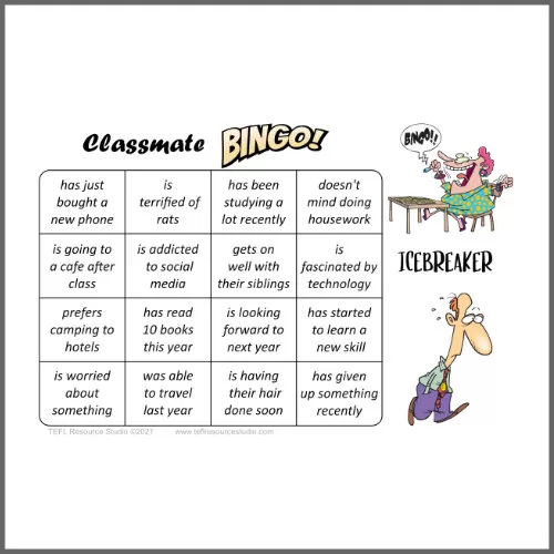 Upper-Intermediate Level Icebreaker Bingo ESL Class Mingle Speaking Activity