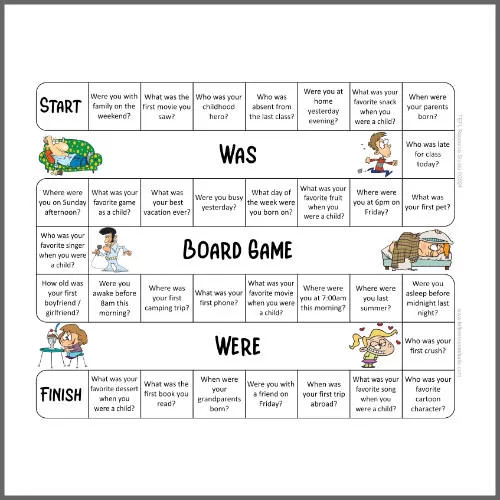 Was Were Board Game - Past of Verb Be ESL Speaking Activity