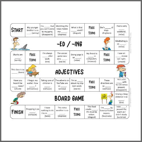 ed ing Adjectives Participle Adjectives Board Game