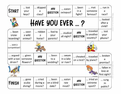 Have you ever...? Present Perfect for Experiences ESL Board Game