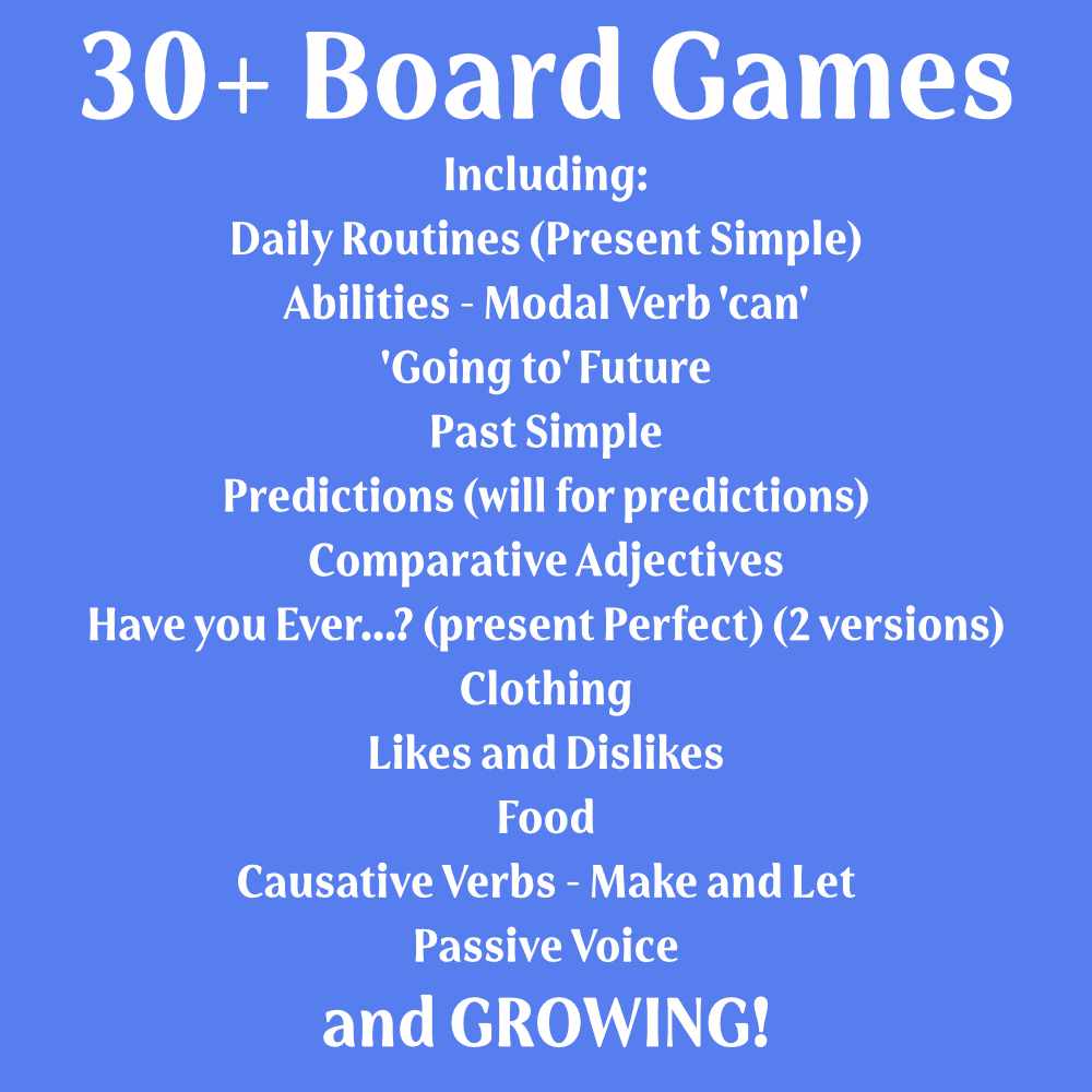 Includes over 30 ESL board games for adults and teens