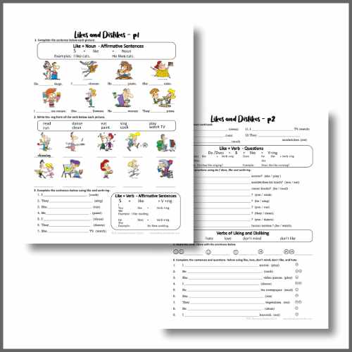 Likes and Dislikes 2 page ESL worksheet