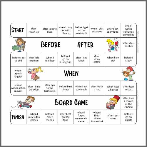 Adverbial clauses of time - before after when - ESL speaking activity