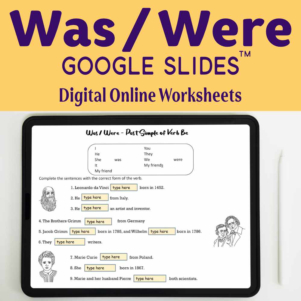 Was and Were ESL Digital Worksheet